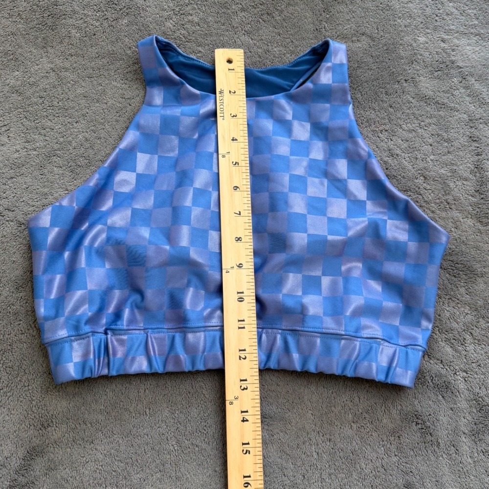 Peloton Sports Bra Women Large Blue NWOT Checkered Metallic Racerback P0013467 - Picture 7 of 7